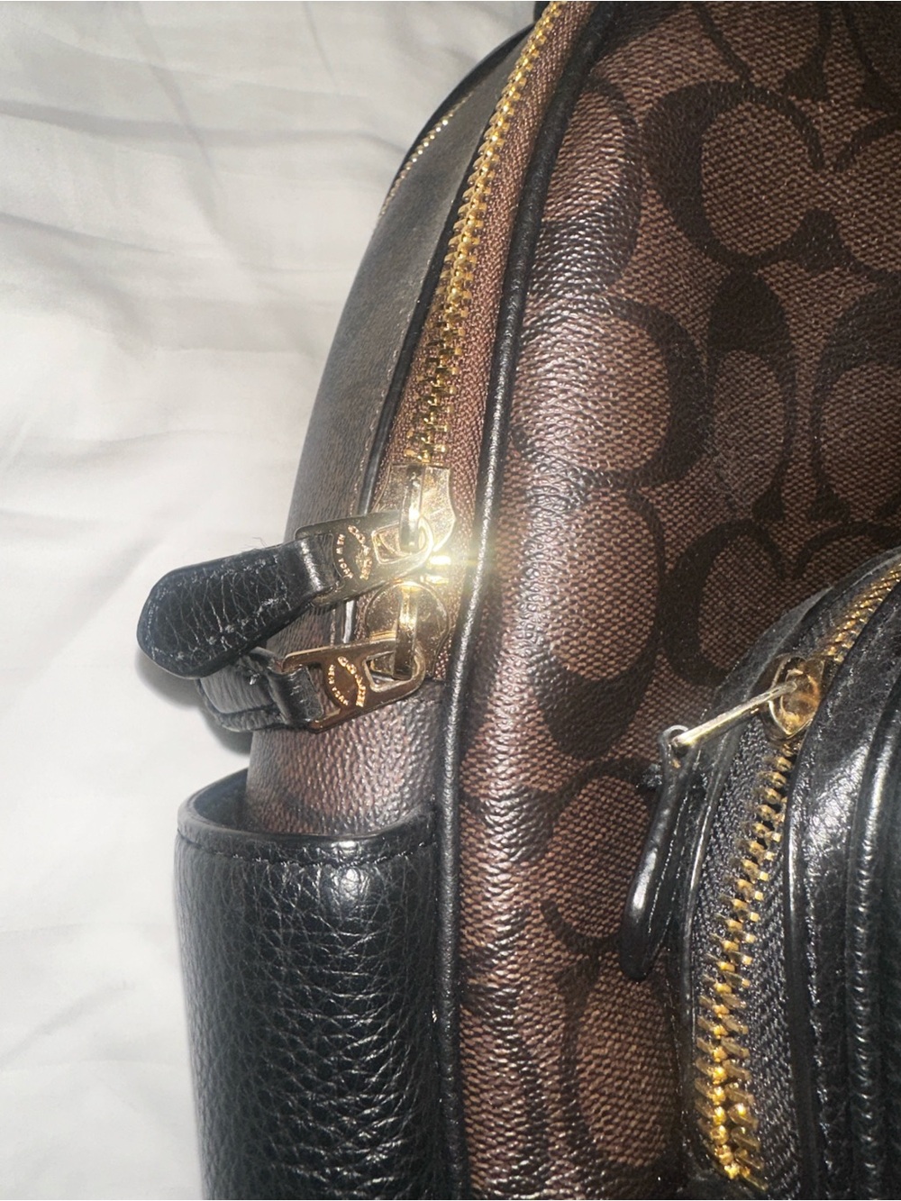 Coach Brown Signature Canvas and Black Leather Pocket Backpack - Picture 3 of 8